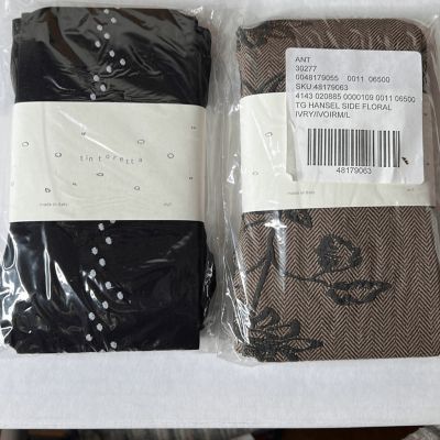 Anthropologie Floral Tights Tintoretta Hansel NWT Size M/L 2 Pair Black & Tan