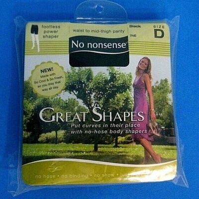 NO-NONSENSE GREAT SHAPES BLACK WAiST MiD THiGH PANTY FOOTLESS POWER SHAPER sz D