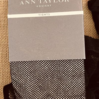 NEW!!! ANN TAYLOR Fishnet Pantyhose Tights Black Sheer Reinforced Toe M/L NWT