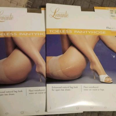 2 Pair Levante Toeless Pantyhose Size Med Nero Naturel Visone Made In Italy