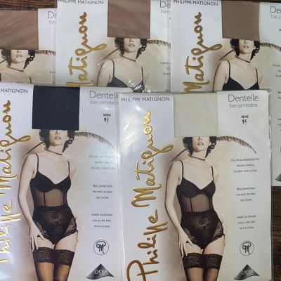 5-Philippe Matignon Tights Seduction Lingerie Sheer Lace Hold Ups 9 1/2-medium