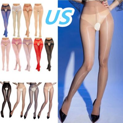 US Womens Glossy Sheer Pantyhose Crotchless Thigh High Stocking Tights Hosiery