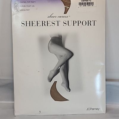 JCP Sheer Caress Sheerest Support Oatmeal Control Top Sandalfoot Queen short