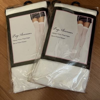 LOT 2 PAIRS Leg Avenue Thigh High Opaque White Knit Over Knee Stockings #6672