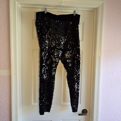 Express High Rise Black Velvet And Sequin pull-on Stretch Leggings Party sz XL