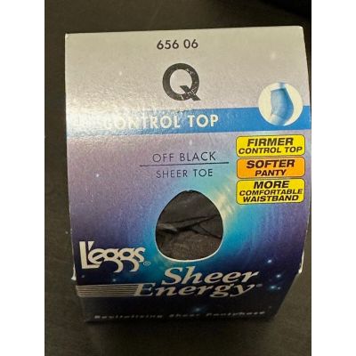 L'eggs Leegs Sheer Energy Control Top Sheer Toe Off Black size Q 65606 Firmer