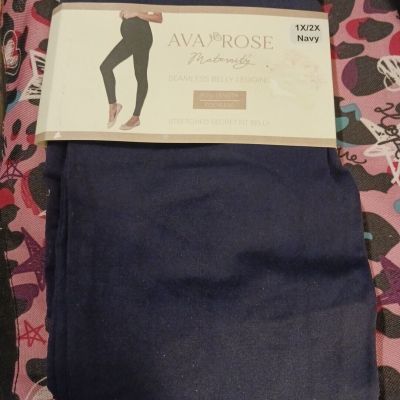 New,NWT Ava Rose, Navy, Size 1X/2X, Maternity, Seamless Belly Leggings, Footless