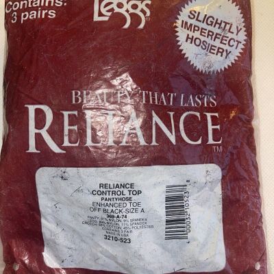 LEGGS RELIANCE PANTYHOSE CONTROL TOP SLIGHTLY IMPERFECT OFF-BLACK PK/3 SIZE A