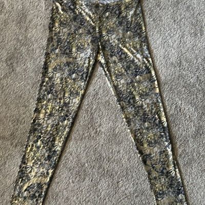 KTOO Leggings Metallic Gold Blue Black Gray XS/S Abstract Silky Stretch Splash