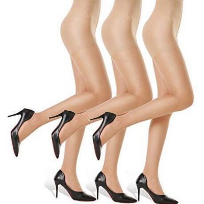 3 Pairs Women's Sheer Tights - 20D Control Top Pantyhose with 3X-Large Nude