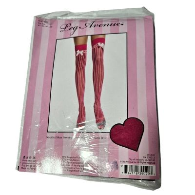 Leg Avenue Spandex Red Sheer Striped Stockings Satin Bow Valentines Day One Size