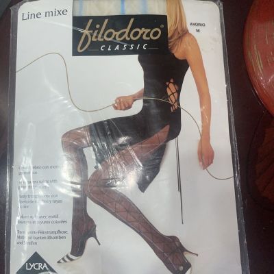 FILODORO ITALY CLASSIC LINE MIXE SHEER TIGHTS GEOMETRIC PATTERN 3/M IVORY