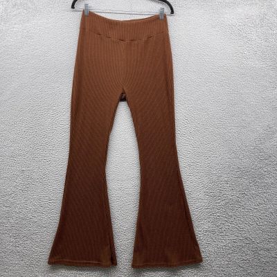 Rue21 Women Pants Brown Flare Elastic Waist High Rise Pull On Ribbed Knit Size L