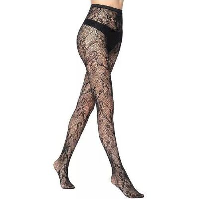 New Women's STEMS Black Fleur De Lis   Fishnet Tights  One Size