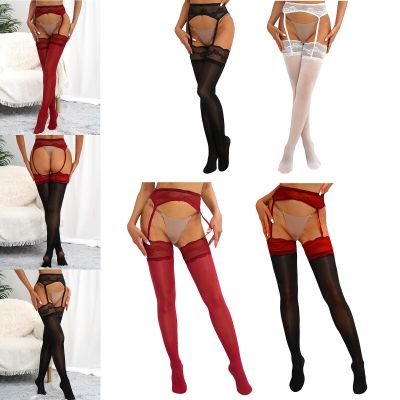 US High Waist Suspender Pantyhose Floral Lace Patchwork Stockings Tights