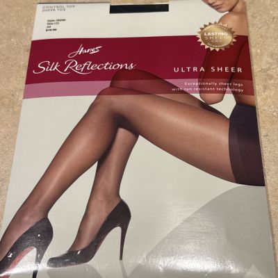 HANES SILK REFLECTIONS ULTRA SHEER CONTROL TOP SHEER TOE Q0B260 JET BLACK CD