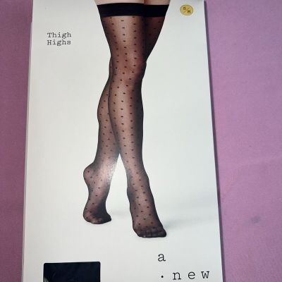 2 Pair A NEW DAY Women's Sheer Square Dot Thigh Highs - Black S/M BRAND NEW