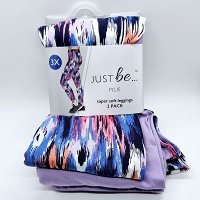 NEW Just Be Super Soft Leggings Womens Size 3X 2 Pack Paint Brush/Purple Rose