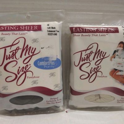 Vintage Just My Size 4X Soft Black Ivory Lot Pantyhose Full/Tall Figure