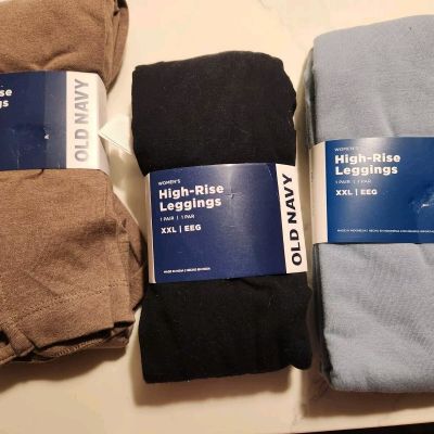 Lots of 3 NWT women Old Navy High Waist leggings, Black, Brown, Blue, Sz. XXL