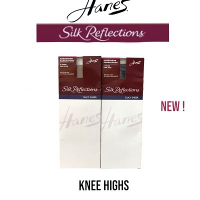 Hanes Silk Reflections Knee Highs 2 Packs 4 Pairs Total Beige & Barely Black New