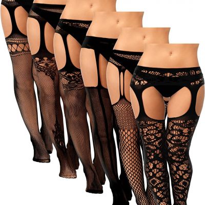 6 Pairs Women Fishnet Thigh-High Stockings Tights Suspender Pantyhose Stockings