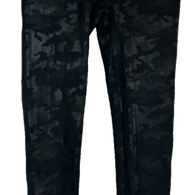 SPANX womens size M Faux Leather Camo Leggings Black Shine Shiny  Slimming D53