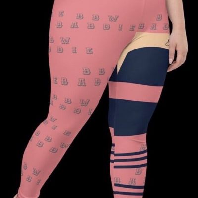 Sz 2X  Designer Peachskin Pink Blue Yoga Leggings Graphic Print BBW BADDIE