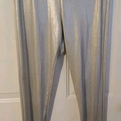 SEXY!!! Women's Silver Metallic High Waisted Stretch Pants Leggings Yoga 2XL