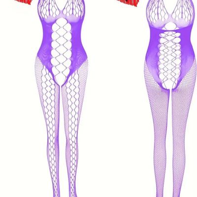 Size 10-20W New Fishnet-Lace Pattern-Crotchless-Body Stocking crisscross