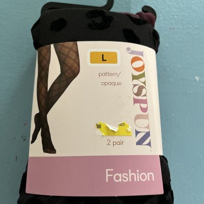 Joyspun Women's Red Opaque & Black Flocked Leopard 2 Pack Tights Size Large