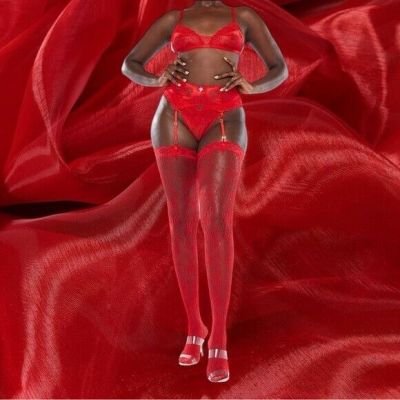 NEW Savage X Fenty Red Leg Candy Hearts Thigh High Lace Stockings Size 2X/3X