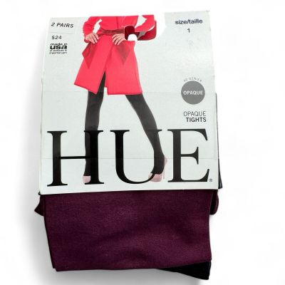 Hue 2 Pair Pack Opaque Control Top Tights New Size 1 Deep Burgundy - Black