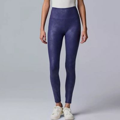 Simply Vera Wang Women's Tahlia Blue Faux Leather HR Shaping Leggings - Size 1X