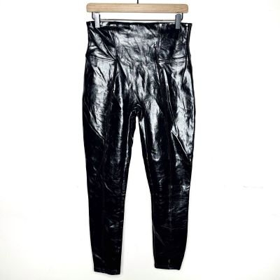 SPANX Black Faux Patent Leather Liquid Gloss Pull On Moto Legging Pants Size L