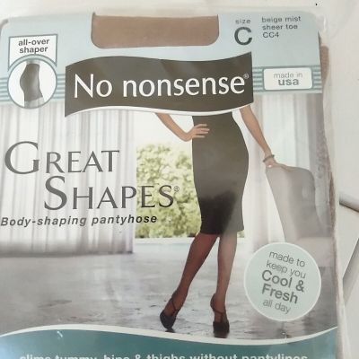 No Nonsense All Over Shaper Sheer Pantyhose Beige Mist Size C Sheer Toe Nos