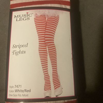 New Music Legs 7471 Striped Opaque Tights one size Christmas elf white red/green