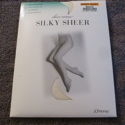 JC Penney Sheer Caress Silky Sheer Pantyhose-Bone-Size Queen Short