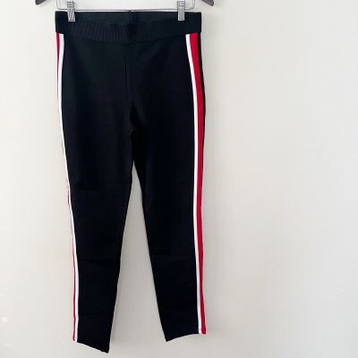 Zara Basic High Rise Striped Side Ponte Leggings Black with Red/White Size Large