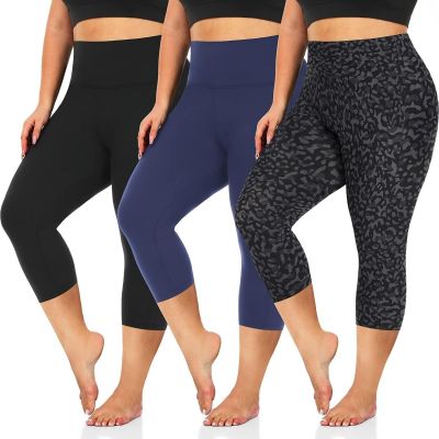 we fleece 3 Pack Plus Size Capri Leggings for Women -Stretchy X-Large-4X Tummy C