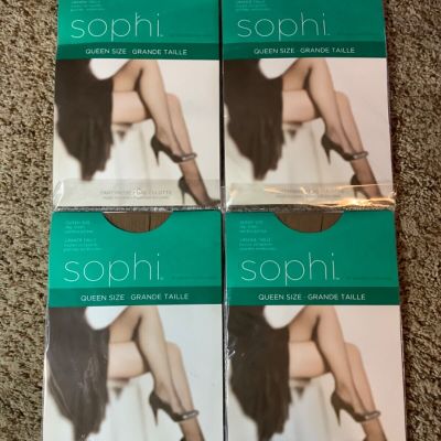 Lot of 4 Sophi PANTYHOSE Nylons Day Sheer Reinforced Toe Beige QUEEN Size NEW