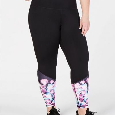 Ideology Women's Plus Ankle Athletic Leggings Black Floral Size 1X