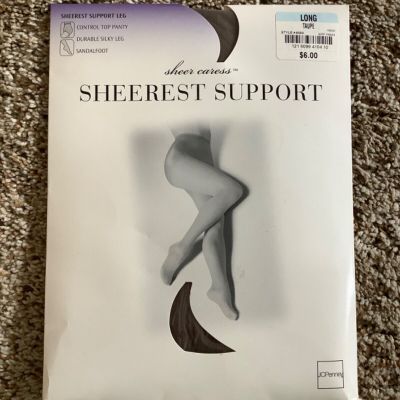 Sheer Caress JC PENNEY Control Top Support PANTYHOSE Color Taupe Size LONG