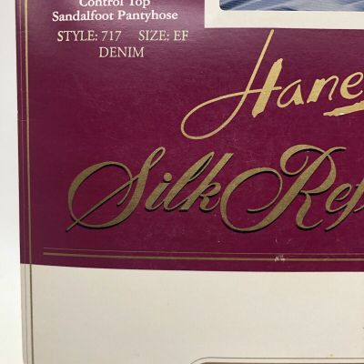 Hanes Silk Reflections Demin Color Control Top Pantyhose Sandalfoot Sz EF #717