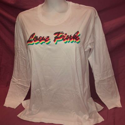 Victoria's Secret PINK Rainbow Bright Sequin Bling Campus L/S Tee New L XL ????