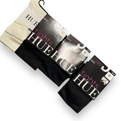 HUE Womens Ultimate Opaque Tights 3 Pair Size 1 Black Free Flat Knit Ivory Sock