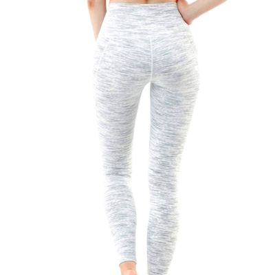 Tesla Grey White Space Dye Printed Workout Leggings Sheer Panels Size Medium