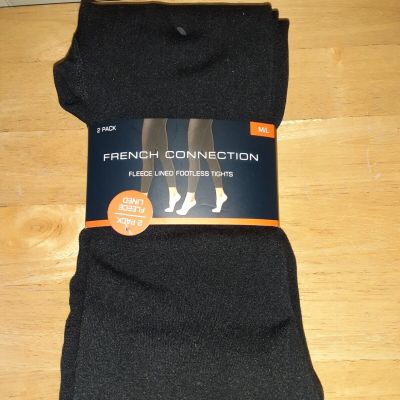 French Connection 2 Pair Footless Fleece Lined Tights Size M/L NEW WITH TAGS