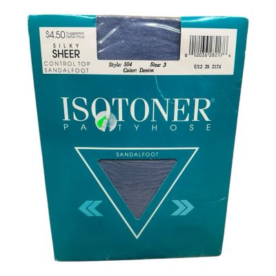 Vintage Isotoner Silky Sheer Control Top Pantyhose Style 504 Size 3 Color Denim