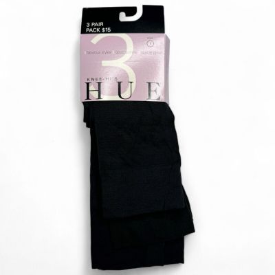 Hue 3 Pair Pack Knee Highs Womens Size 1 Black - 1 Opaque, 1 Geometric, 1 Ribbed